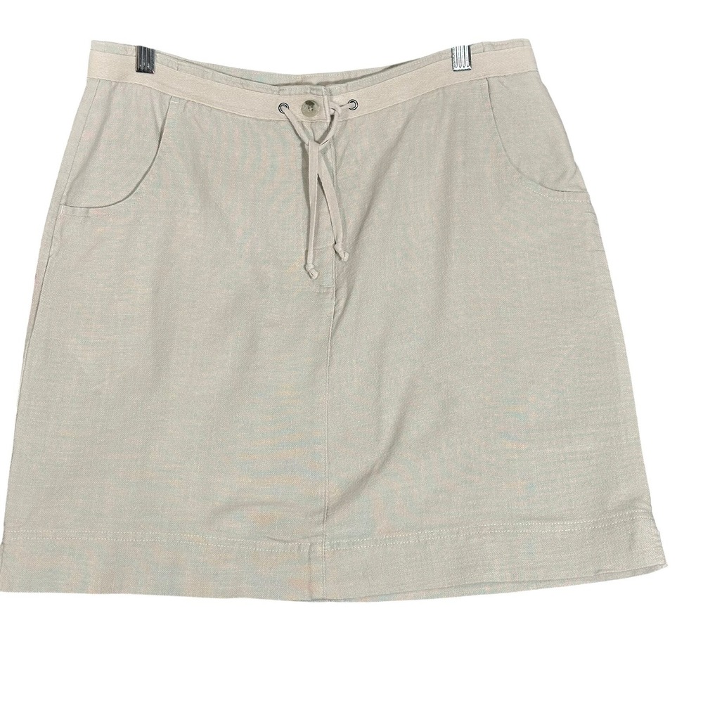 Woolrich Linen Blend A-Line Mini Skirt Beige Khaki Drawstring Pocket Size 12 - Picture 4 of 15